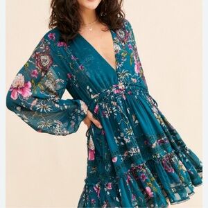 Free People Cherry Blossom Floral Boho Mini Dress Women S Long Sleeve Ruffle
